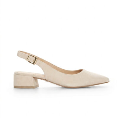 beżowe zamszowe czółenka slingback ROSE BEIGE - widok z boku