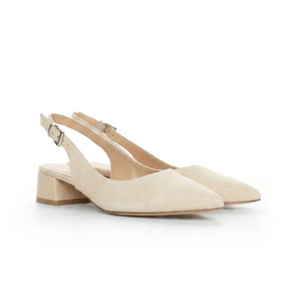 beżowe zamszowe czółenka slingback para
